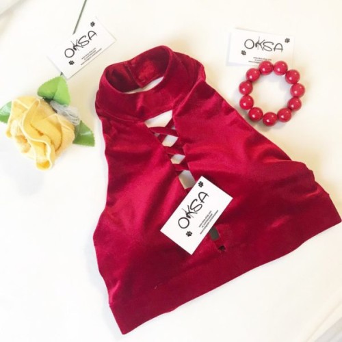 Top pole dance Chanel aksamit - czerwień - Oksa Pole Wear