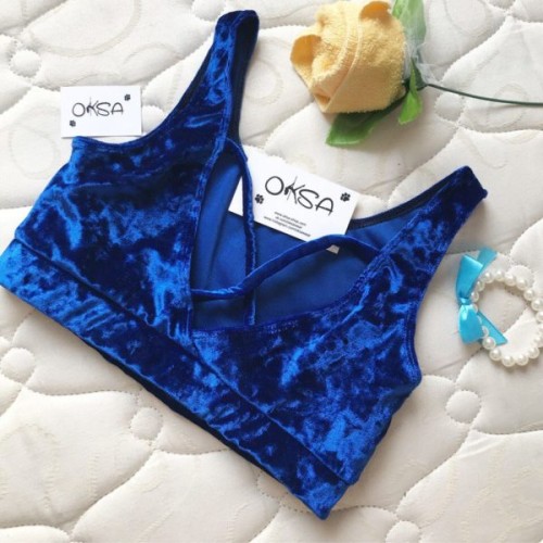 Top pole dance Dior aksamit - niebieski - Oksa Pole Wear  - dostępny od ręki